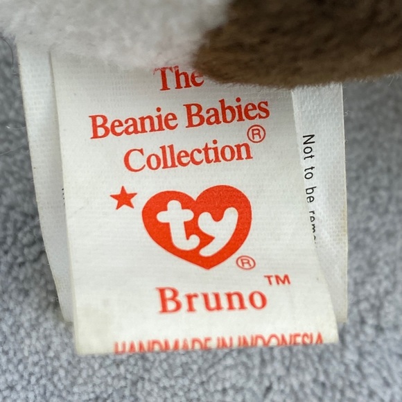 Ty Beanie Babies Bull Terrier Full Body Beanbag Plush 'Bruno' Brown & White 1997 - Picture 10 of 13